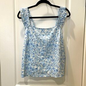 NEW…LUSH Blue Floral Ruffle Strap Blouse